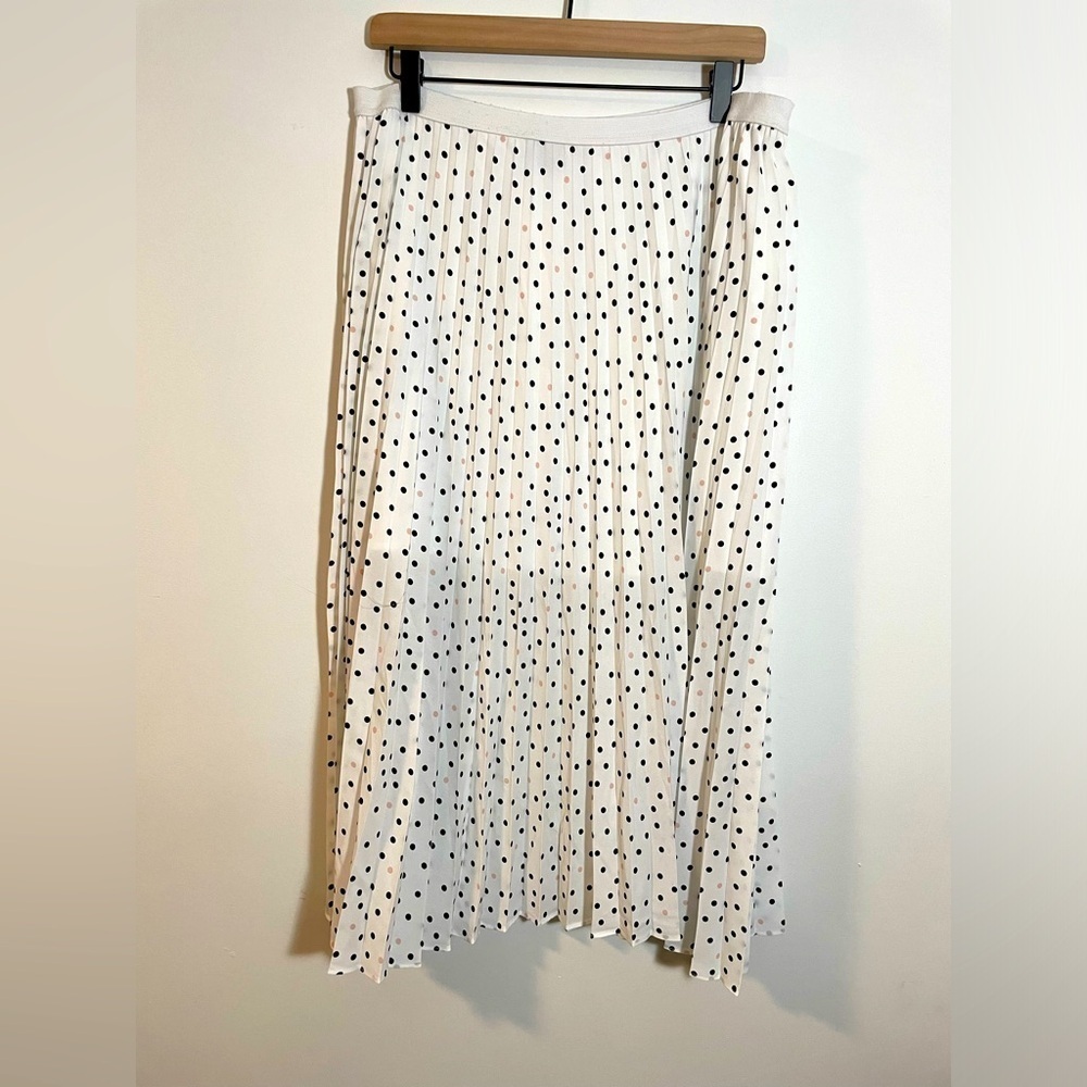 Halogen White Pleated Polka Dot Midi Skirt Size 1X Stretch EUC Twee Feminine